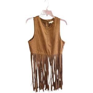 Wildcat caramel faux suede fringe sleeveless top Sz S